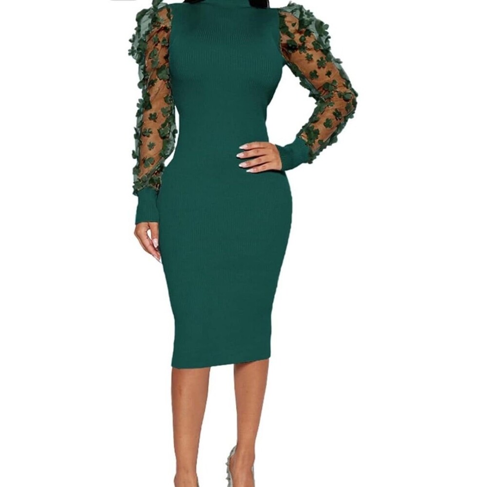 Almost Famous NWOT Women’s Long Sleeve mesh figure hugging knee length dress S - Picture 2 of 6